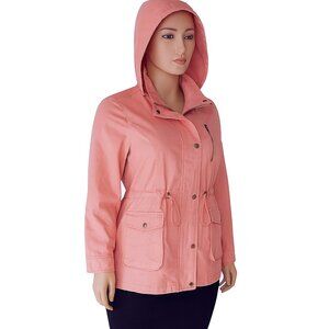 Women’s Dusty Rose Hooded Utility Jacket 100% Cotton Military Safari Coat Size M